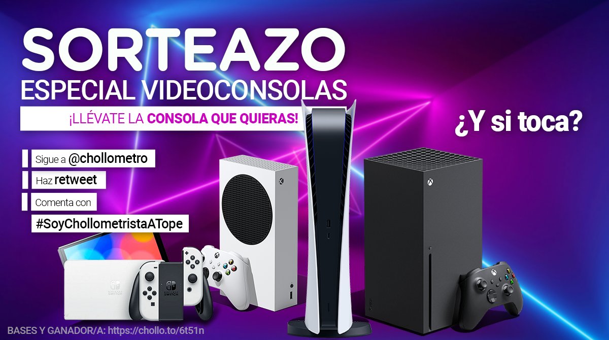 🎮🎮SORTEO HISTÓRICO! 🎮🎮

Para participar:
🏃 Sigue a Chollometro
🔁 Haz retweet
✍️ Comenta con #SoyChollometristaATope diciendo cuál es tu consola favorita

Llévate la consola que te de la gana! Sí sí, como lo lees!