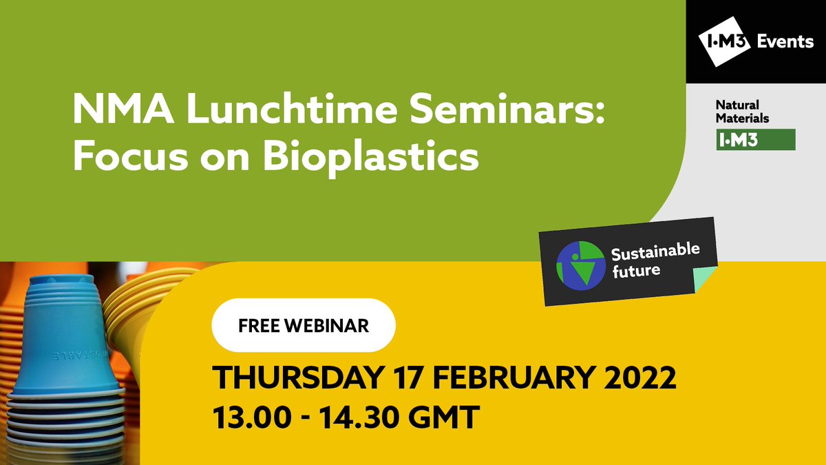 Join <a href="/natmatassoc/">NMA</a> for the next monthly webinar which will focus on #bioplastics

📅 Thursday 17 February 2022
⏲️ 13:00 - 14:30 GMT

Reserve your seat: bit.ly/3o5YtKN