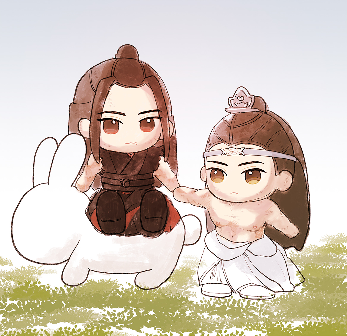 2boys multiple boys long hair brown hair chinese clothes chibi male focus  illustration images