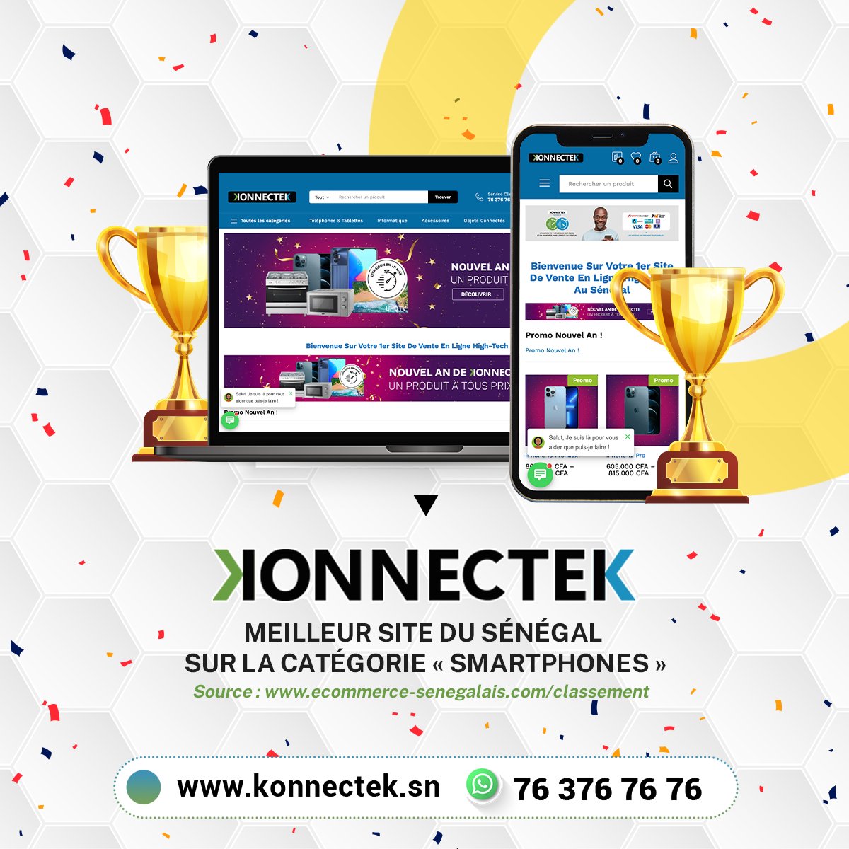 konnectek_sn's tweet photo. https://t.co/exrpwzLcfA votre site préféré de vente en ligne de produits high-tech été classé meilleur site e-commerce sénégalais sur la catégorie "Smartphones". C'est devenu possible grâce à vous et nous vous en remercions. Le meilleur reste à venir 🙌🏼 https://t.co/WjPSxNBoF1