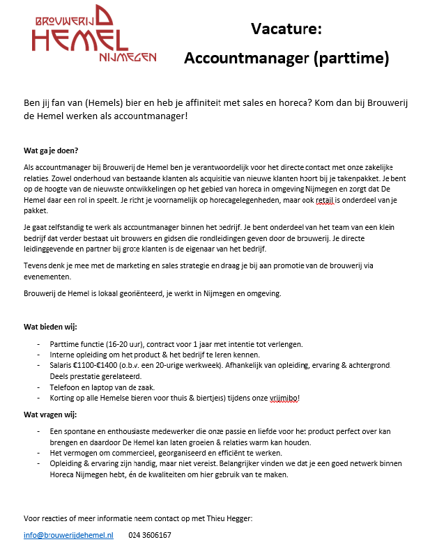 bierhemel's tweet photo. Op zoek naar een Hemelse baan? Wij hebben twee nieuwe vacatures! https://t.co/EEyy2IF0Gx