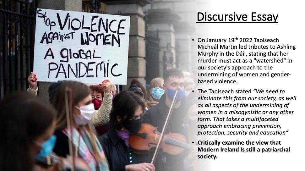 The essay both of my 5th Yr PolSoc classes will explore this week for LO 2.3 (created together). We found listening to @LouiseCrowley2 & @SineadOCarroll on the @SecondCaptains podcast & exploring data from @NewsFix_ very helpful in looking at Gender Based Violence as a case study