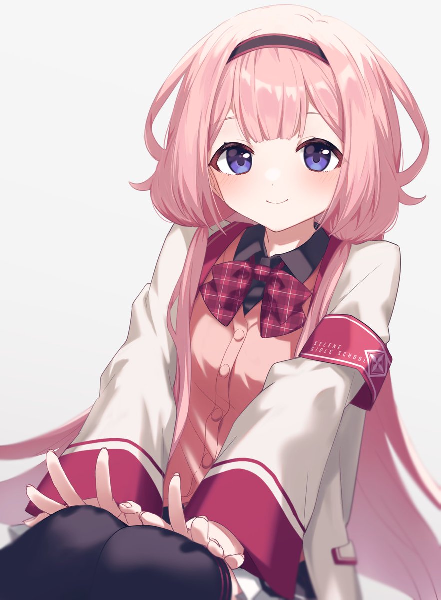 1girl solo armband pink hair smile long hair thighhighs  illustration images