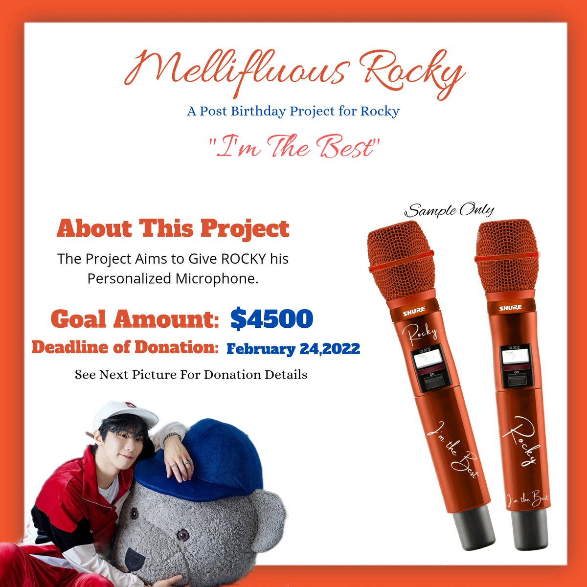 starlight201602's tweet photo. Post Birthday Project For Rocky's Personalized Microphone.

Approved by : Astro 's fanclub and rocky 

GOAL: $4,500
Fill up this form after you donate:
🔗 https://t.co/Lx4BrAkix5

Paypal link: https://t.co/eenzmYxamy

See thread for more details
‼️PLEASE RT‼️ https://t.co/Pz0aomis0M