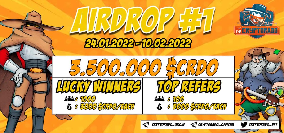 AirdropStar (@airdropstario) on Twitter photo π§ Cryptorado Airdrop π§
π Audited by: Coinscope
π Task:β $20 worth of CRDO for 1000 random participants each
π¨βπ©βπ§ Referral:β $25 worth of CRDO for top 200 referrers each.
π Airdrop Link & Information: t.me/AirdropStar/33β¦
#Airdrop #BSC #Cryptorado #CRDO #Airdropstario π§ Cryptorado Airdrop π§
π Audited by: Coinscope
π Task:β $20 worth of CRDO for 1000 random participants each
π¨βπ©βπ§ Referral:β $25 worth of CRDO for top 200 referrers each.
π Airdrop Link & Information: t.me/AirdropStar/33β¦
#Airdrop #BSC #Cryptorado #CRDO #Airdropstario