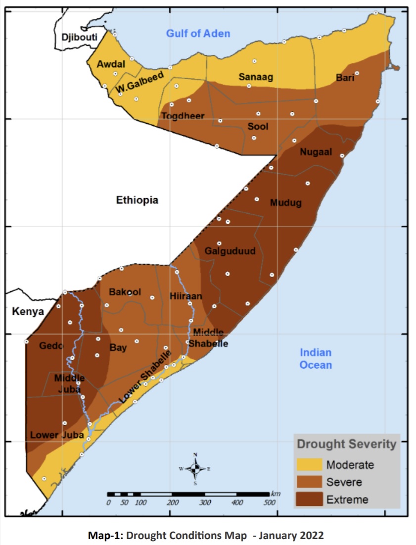 ⚠️Somalia Drought Update January 22:

🟥Drought severity has worsened in Central &amp; Northern Somalia (Extreme)
🟥Much of Somaliland is now in Severe drought conditions
🟥Shabelle river at historic low levels

<a href="/FAOSWALIM/">SWALIM</a> Report: bit.ly/3IDZtgU