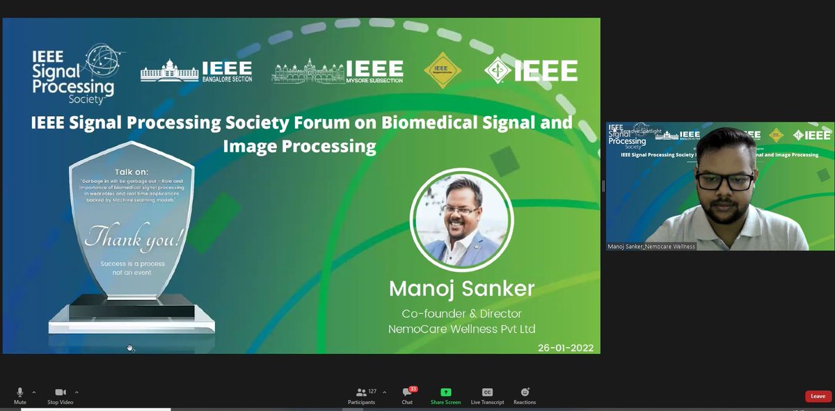NeMo_care's tweet image. Our cofounder @manojsankey sharing his insights on best practises in Biomedical Signal processing with a perspective on wearbles and ML workflows we follow at @NeMo_care at @ieeebangalore @IEEEsps forum.

#wearables #AI #BiomedicalSignalProcessing #DigitalHealth