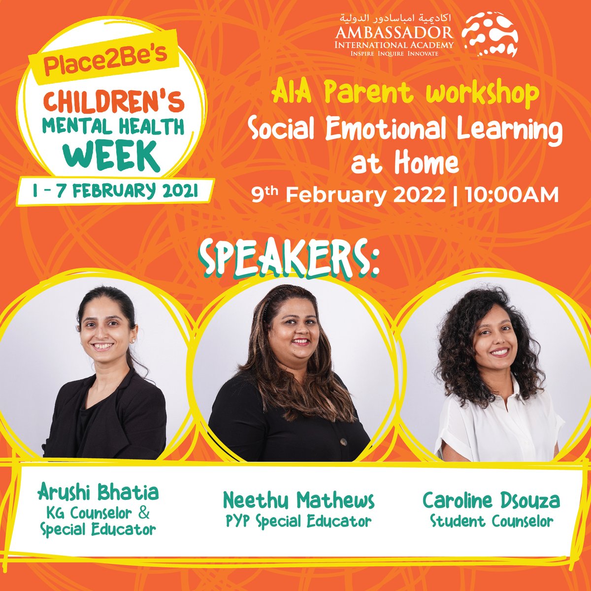 AIADubai's tweet photo. As parents &amp; teachers we play an important role in encouraging the wellbeing of our students.Join us on this webinar to discuss some ways to motivate social emotional learning at home to support our students holistic learning! Link will be shared via Orison and school newsletter. https://t.co/K6vsULSQlf