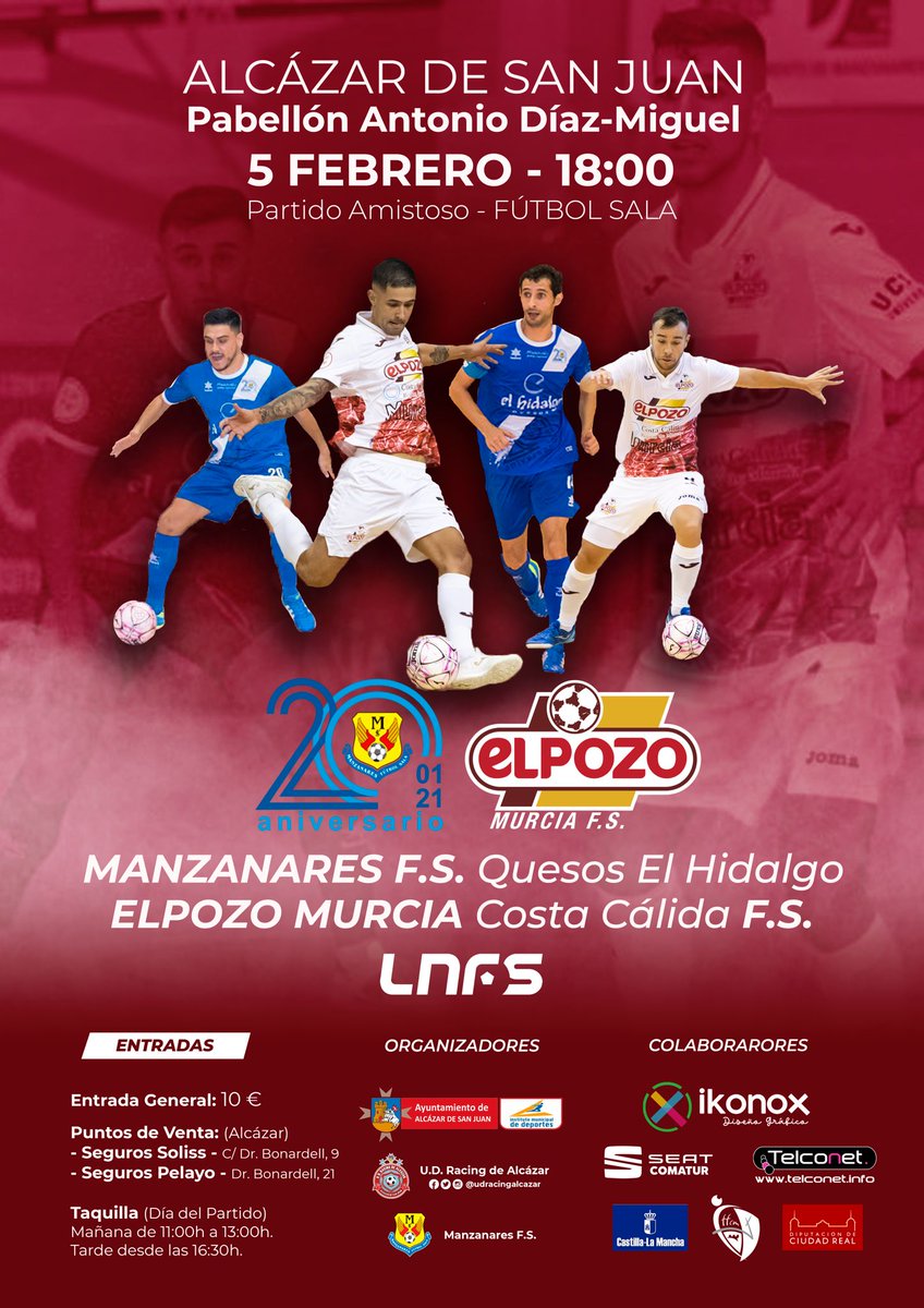 ¡YA A LA VENTA LAS ENTRADAS PARA EL PARTIDAZO!
<a href="/ManzanaresFS/">ManzanaresFútbolSala</a> 🆚 <a href="/ElPozoMurcia_FS/">ElPozo Murcia Costa Cálida FS</a> 

¿Te vas a quedar sin la tuya? Corre que están volando 😉

Para más información contacta con nosotros a través de las RRSS del club o pregunta en udracingalcazar@gmail.com

¡Te esperamos!