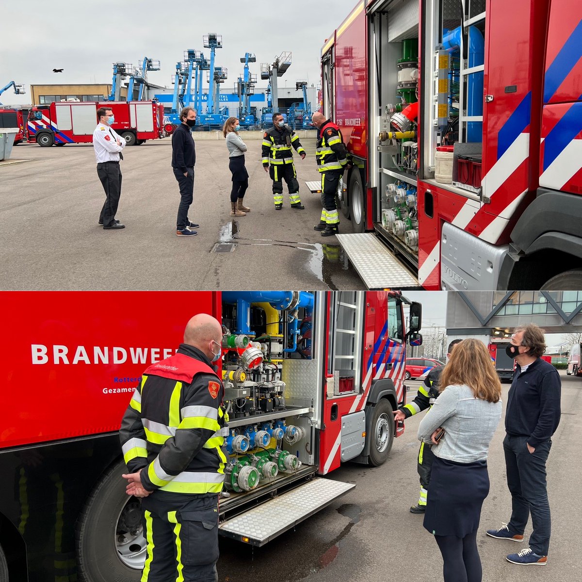 Jan_Waals's tweet photo. Informele kennismaking met de nieuwe Directeur Veiligheid en bestuurslid, #CorineDuitman. Daar hoort ook kennismaking en uitleg bij door onze industriële brandweercollega’s met voertuig. https://t.co/bU7ahIAOZD