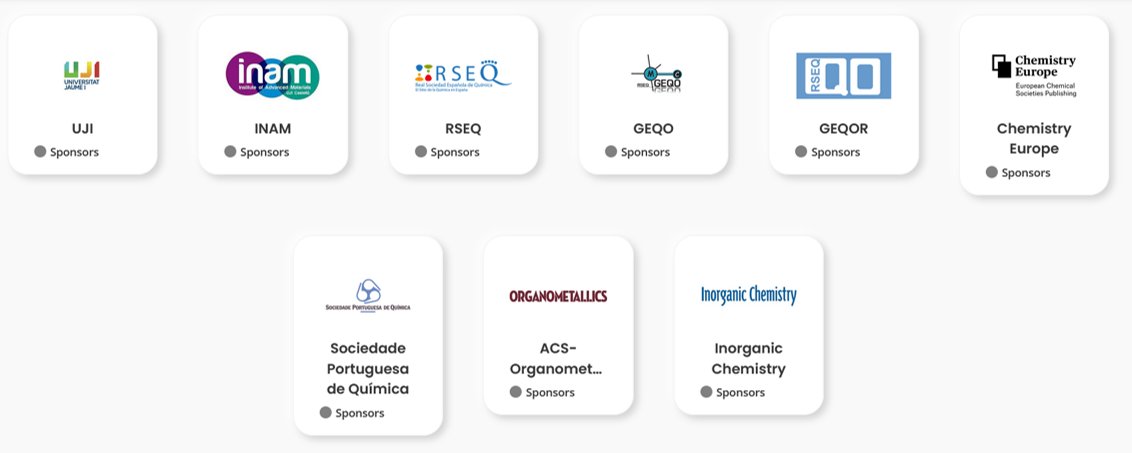 silqcom08's tweet photo. SILQCOM-08 wants to express big gratitude to all sponsors for continued support (@inam_uji, @UJIuniversitat, @RSEQUIMICA, @geqor, @geqo_rseq, @ChemEurope, @spquimica, @Orgmet_ACS, @InorgChem). And remember, this free-of-charge event is open to all!! 
https://t.co/RlF7Jrexme https://t.co/SRbRn2X1v3