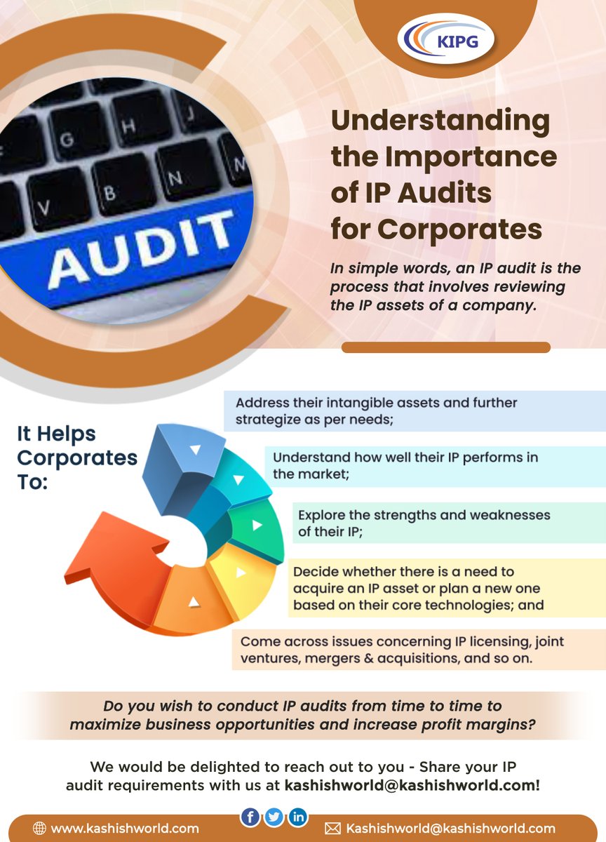 Kashish_IPGroup's tweet photo. Are you looking forward to conducting #IPaudits from time to time to maximize business opportunities and increase profit margins?
Share your IP audit requirements with us at kashishworld@kashishworld.com!
We would be delighted to help you. https://t.co/47P3RwZBNI