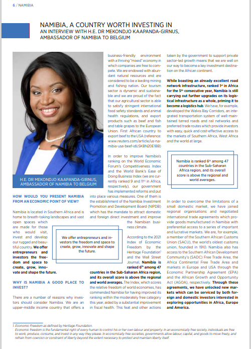 M_Kaapanda's tweet photo. The latest edition of the @cbl_acp publication "Perspectives" features articles on Namibia’s economy, the different opportunities it offers, and the support services offered to investors by @NIPDB. See: https://t.co/Wf5NWJzQ8B https://t.co/AQB8Ul6Ae7
