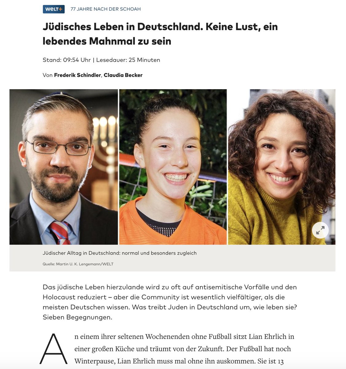 »Keine Lust, ein lebendes Mahnmal zu sein«

Unser <a href="/WELTAMSONNTAG/">WELT AM SONNTAG</a>-#Longread mit sieben Begegnungen zu jüdischem Leben in Deutschland ist nun auch online bei <a href="/welt/">WELT</a>: 

welt.de/politik/deutsc…