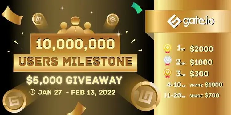 🤩#Gateio crosses 10 Million users🤩

😎Share $5,000 Prize Pool

👇Tasks
✅Follow <a href="/Gate_io/">Gate.io</a>
✅Retweet &amp; Tag 3 friends with #Gateio10MUsers 
✅Invite your friends to increase your chances

👉Participate Now: gleam.io/RiE73/gateio-1…

#Gateio10MUsers