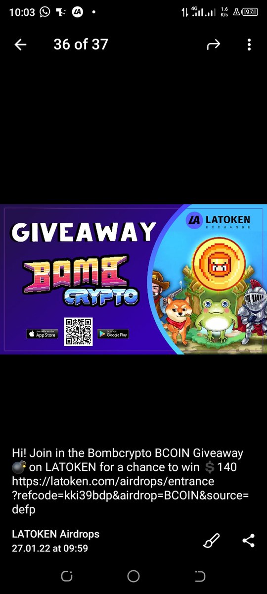 latoken.com/airdrops/entra… #LATOKEN #Bombcrypto #BCOIN