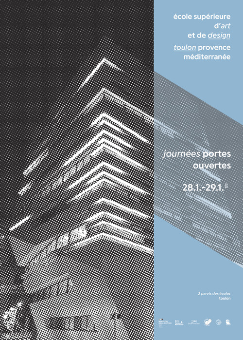 Journées Portes Ouvertes de l'Ecole Supérieure d'Art et de Design Toulon Provence-Méditerranée - ESADTPM de 14h à 18h le 28 janvier et de 10h à 18h le 29 janvier 2022.

Portes Ouvertes digitales déjà en ligne sur tourmkr.com/F1HORqpP6Z/313… ainsi que sur Facebook et Instagram
