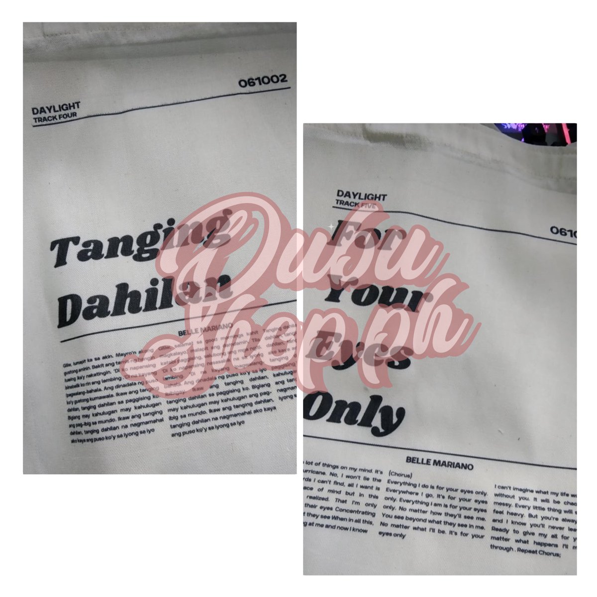 dubushopph's tweet photo. ๐ท #DubuUpdate
Song title tote bag ~ actual photoโจ expected time of arrival on february 10, 2022 https://t.co/hc2q6xXG9k