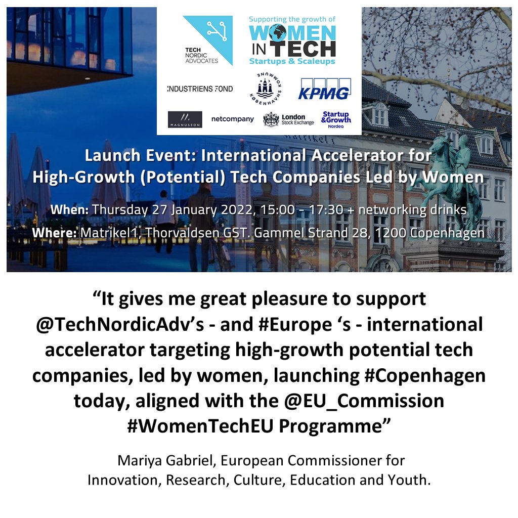 Great honour to have the support of @GabrielMariya European Commissioner for Innovation, Research, Culture, Education and Youth at the launch of International Accelerator for High-Growth Potential Tech Companies, led by women.

#WomenTechEU  #tnawit #nordicmade #tnawitmentoring