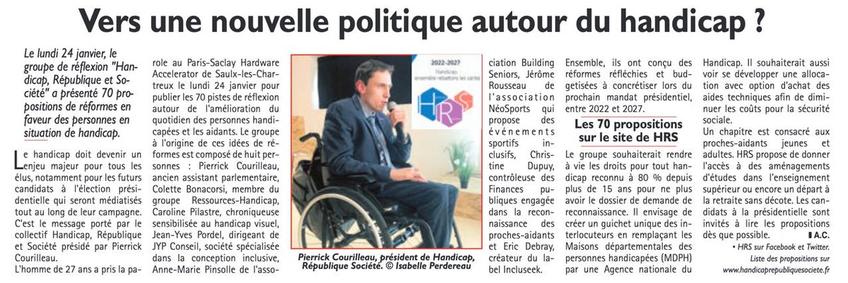 .<a href="/LeRep91/">Le Rép 91</a> reviens sur le lancement de <a href="/assohrs/">Handicap République et Société (HRS)</a> au <a href="/ParisHardware/">Paris-Saclay Hardware Accelerator</a>  ce lundi
Ensemble rebattons les cartes !  rejoignez nous et découvrez le projet sur handicaprepubliquesociete.fr