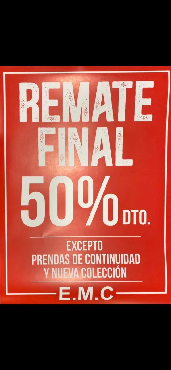 MODASEMC's tweet photo. ❌❌ REMATE FINAL ❌❌
TODO AL 50%dto  🛍🛍
(Excepto prendas de continuidad y Nueva Colección ) https://t.co/pT4Fe9MNDY