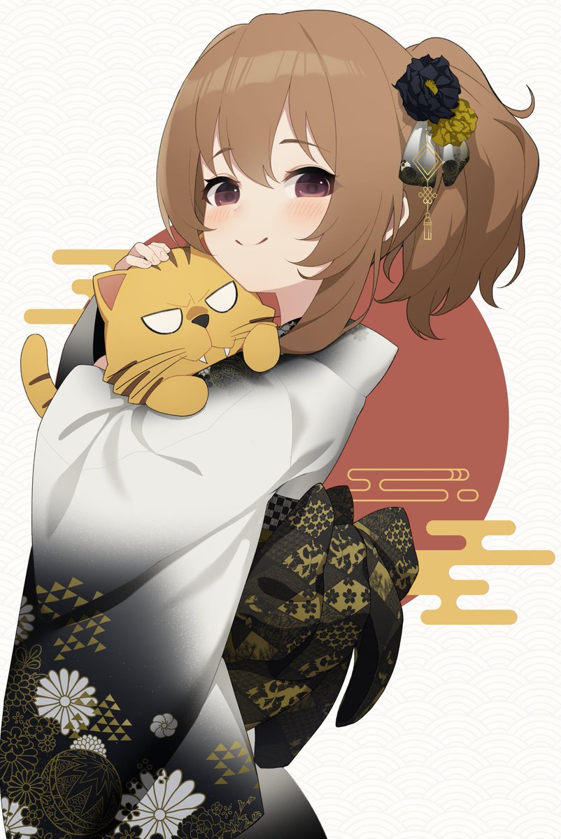 aisaka taiga 1girl japanese clothes tiger kimono brown hair smile hair ornament  illustration images