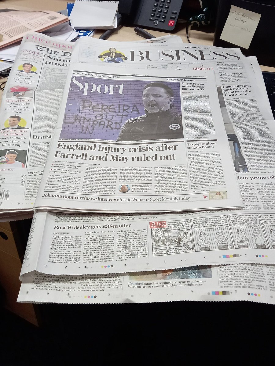 This has to be a record... on the front page of main news section, business section (and even a rare outing into sport) in one day....