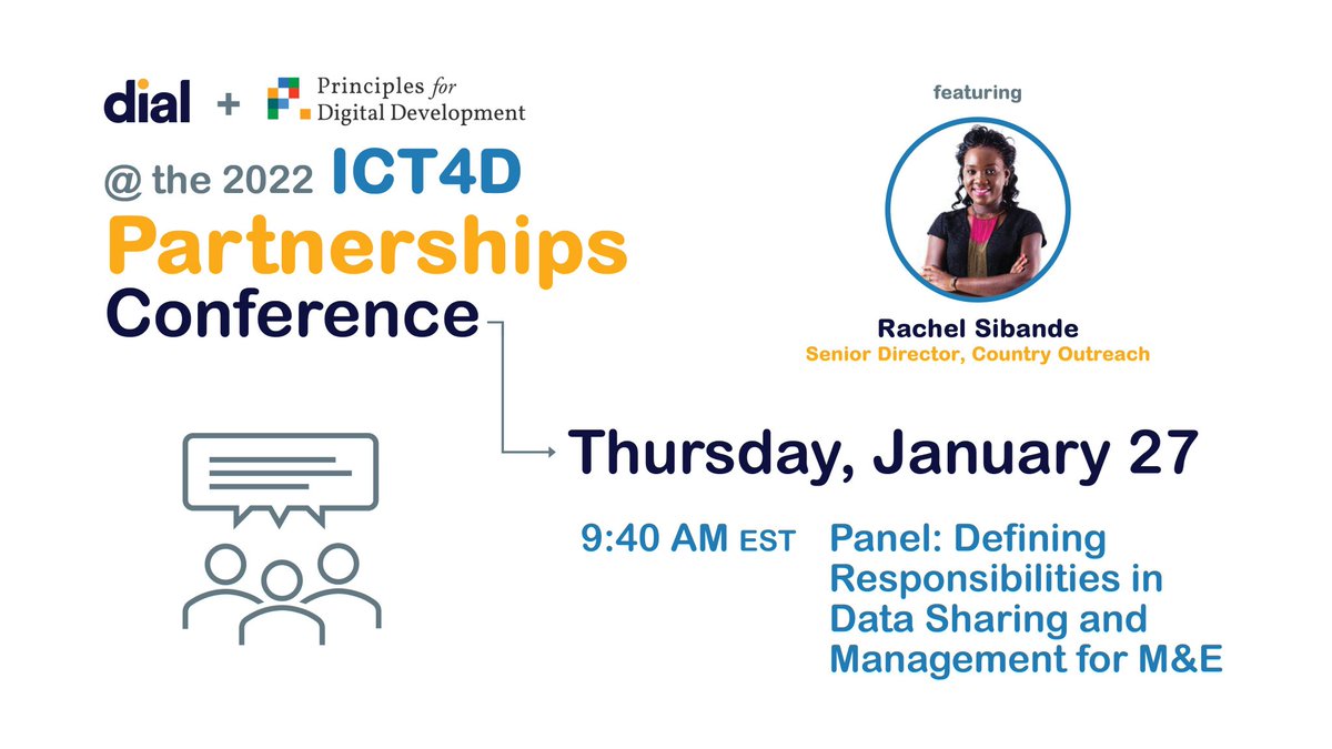 rachelsibande's tweet image. Join me today, 27 January, 2022 at the @ICT4DConference @ 9:40 AM Eastern as I shed light on #ResponsibleDataUse.

Register now 👉 ict4dconference.org/participate/re… 
@DIAL_community