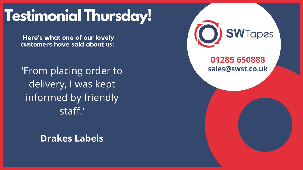 SWSTapes's tweet image. #testimonialthursday🎉here's what our lovely customer Drakes Labels have said about our services #happycustomer😊