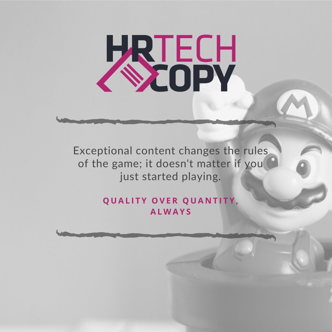 HRTechCopy's tweet image. Often businesses treat content marketing like a race – but that means getting into a quantity battle you&apos;ll never win against more established or bigger budget competitors. 

Exceptional content changes the rules of the game; it doesn&apos;t matter if you just started playing.