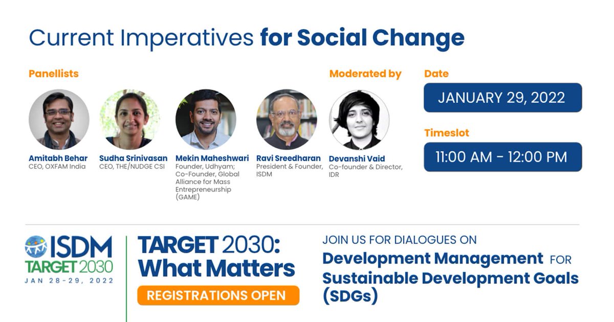 idr_online's tweet photo. #ISDMTarget2030 | @ISDM_ORG_IN's annual event, Target 2030 is here. Tune in to listen to leaders from the social impact reflect on where the sector is today, and what lies ahead. 

Learn more about the event here: https://t.co/KoL3TkXefk

Register now: https://t.co/BHgwvwAD6l https://t.co/vNbT2Gifis