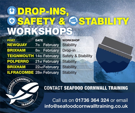 SCTNewlyn's tweet photo. February port visits

Clive Palfrey our Safety Adviser is continuing his FREE workshops at #Newquay #Polperro #Brixham #Teignmouth and #Ilfracombe
Call 07967 009412 or email safety@seafoodcornwalltraining.co.uk  

#cornwallfishingsafety @andygiler1 @simonpw3 @seafishuk #seachange https://t.co/PSfWKoo3zw