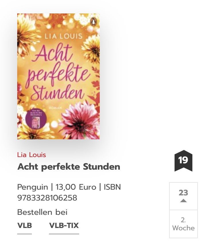 MushensEnt's tweet photo. Glückwunsch to @LisforLia on becoming a bestseller in Germany with #EightPerfectHours! This romantic novel will make your heart burst with love 🇩🇪 🎉🥳🤩 https://t.co/DZfWOtoDaS