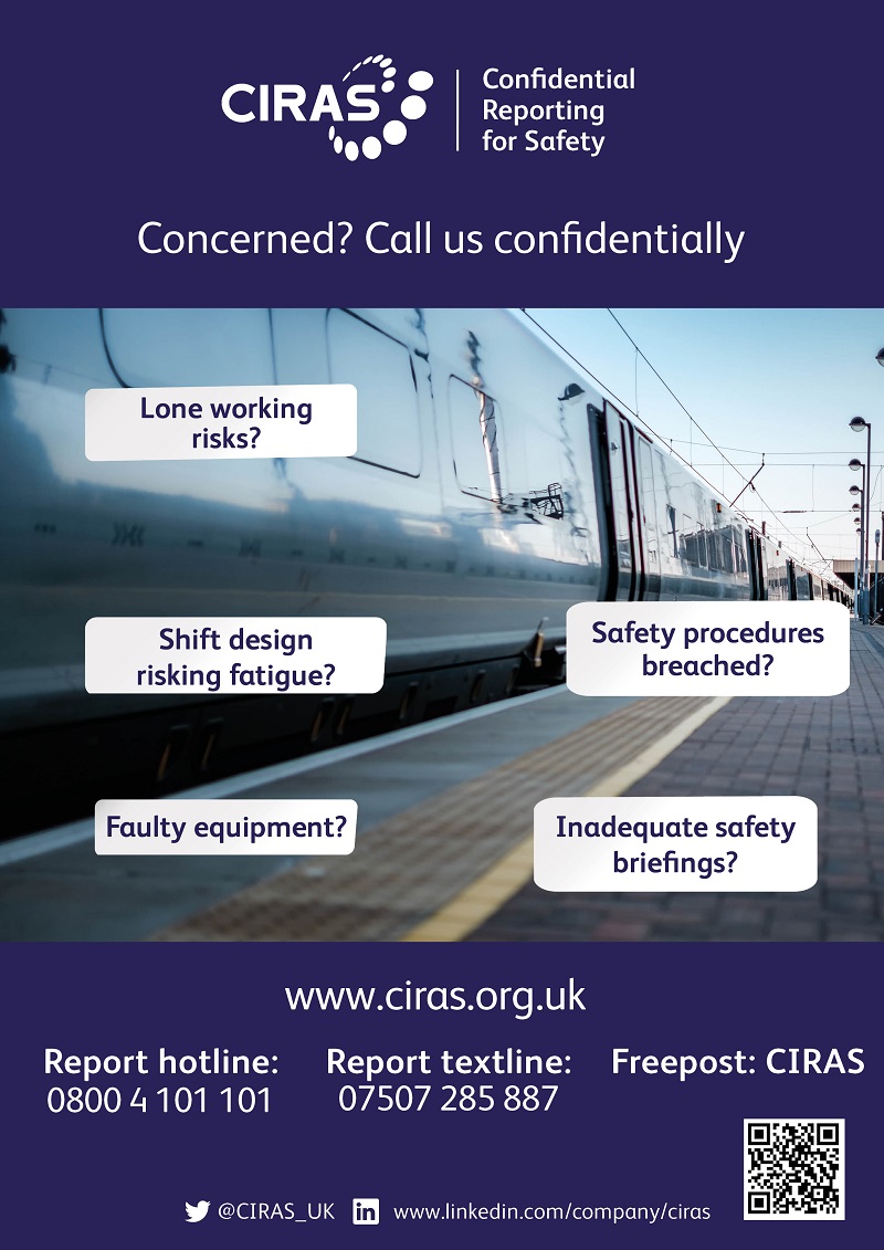 CIRAS_UK's tweet photo. We will share your concern in confidence with the people who can take action to address it – and we will let you know their response. > https://t.co/dDlyqta0oB

#TOC #railway #rail #confidentialreporting #railsafety https://t.co/wdILlXmQs5