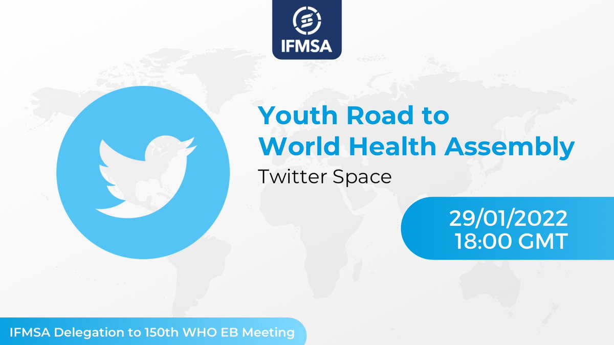 IFMSA (@ifmsa) on Twitter photo Inclusive #youth engagement in decision-making process is of utmost importance on all levels of development.
And yet, during <a href="/WHO/">World Health Organization (WHO)</a> #EB150 youth is rarely mentioned as a part of solution!
Join us Saturday on <a href="/Twitter/">Twitter</a> space to discuss youth efforts in global health #Youth4Health Inclusive #youth engagement in decision-making process is of utmost importance on all levels of development.
And yet, during <a href="/WHO/">World Health Organization (WHO)</a> #EB150 youth is rarely mentioned as a part of solution!
Join us Saturday on <a href="/Twitter/">Twitter</a> space to discuss youth efforts in global health #Youth4Health