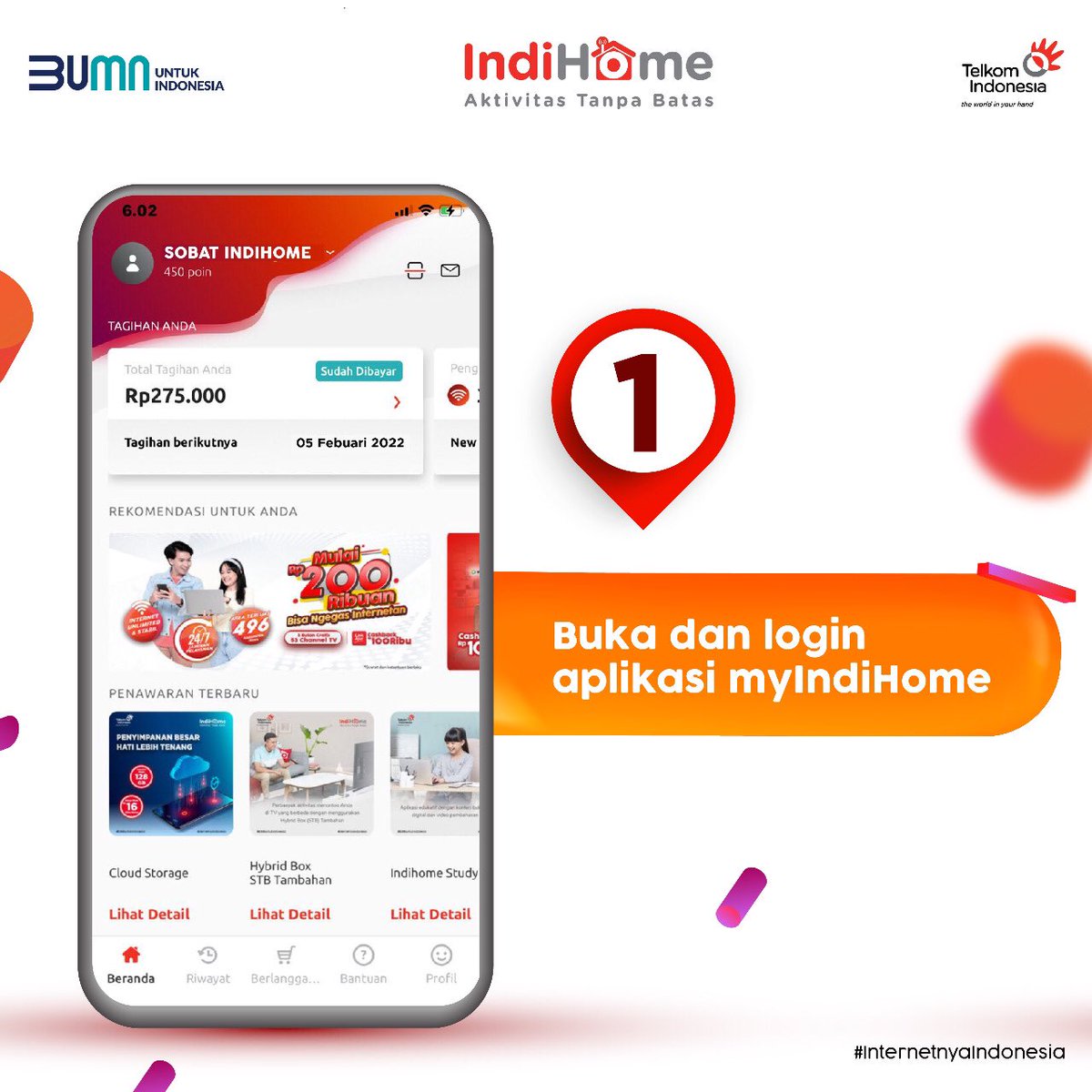 IndiHomeCare's tweet photo. Wah, udah akhir bulan nih! 

Ayo, cek pemakaian kuota dan telepon Kamu secara berkala! Bisa lebih mudah dengan aplikasi myIndiHome. 
Yuk, intip mudahnya cek pemakaian kuota dan telepon lewat aplikasi myIndiHome disini! https://t.co/BIid4hiug2