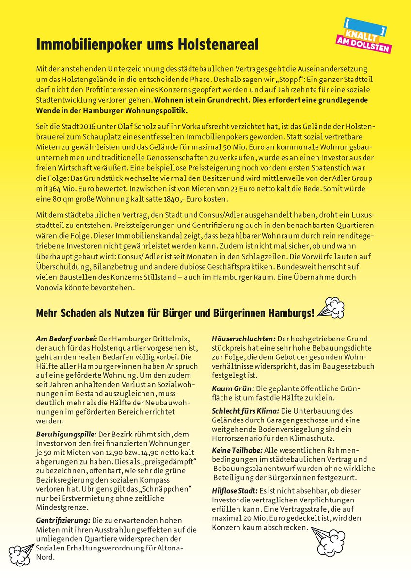 Für ein soziales, diverses und inklusives #Holstenquartier rufen Altonaer Manifest, @KnalltDoll, <a href="/EnteignenHH/">Hamburg enteignet</a>, <a href="/RaS_Hamburg/">RaS Hamburg</a>, <a href="/StPauliCode/">St. Pauli Code JETZT!</a>, <a href="/vivalabernie_eV/">VIVA LA BERNIE</a>, wir u.a. heute um 17.30 Uhr zur Kundgebung begleitend zur Bezirksversammlung vom <a href="/BA_Altona/">Bezirksamt Altona</a> vor dem Rathaus in #Altona auf!