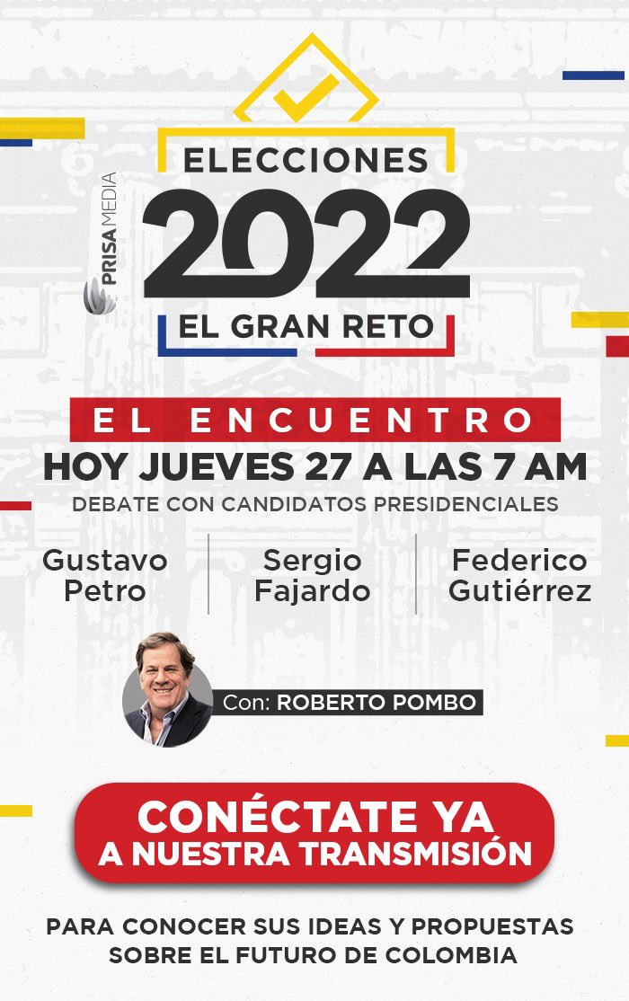 A las 7:00 am todos sintonizados con #ElEncuentro por todas las emisoras y plataformas digitales de Prisa Media <a href="/WRadioColombia/">W Radio Colombia</a> <a href="/CaracolRadio/">Caracol Radio</a> <a href="/elpais_america/">EL PAÍS América</a>