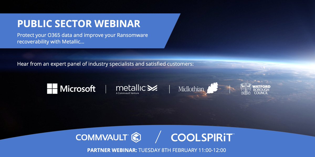 📢 Calling all Public Sector organisations! 📢

Join us for a Public Sector focused webinar to learn about <a href="/metallic_io/">Metallic_io</a>, <a href="/Commvault/">Commvault</a>'s  SaaS backup solution.

🗓 8th February
⏰ 11:00 - 12:00
📝 Learn More &amp; Register: lnkd.in/d75s2P3Q

#Webinar #PublicSector #DataProtection
