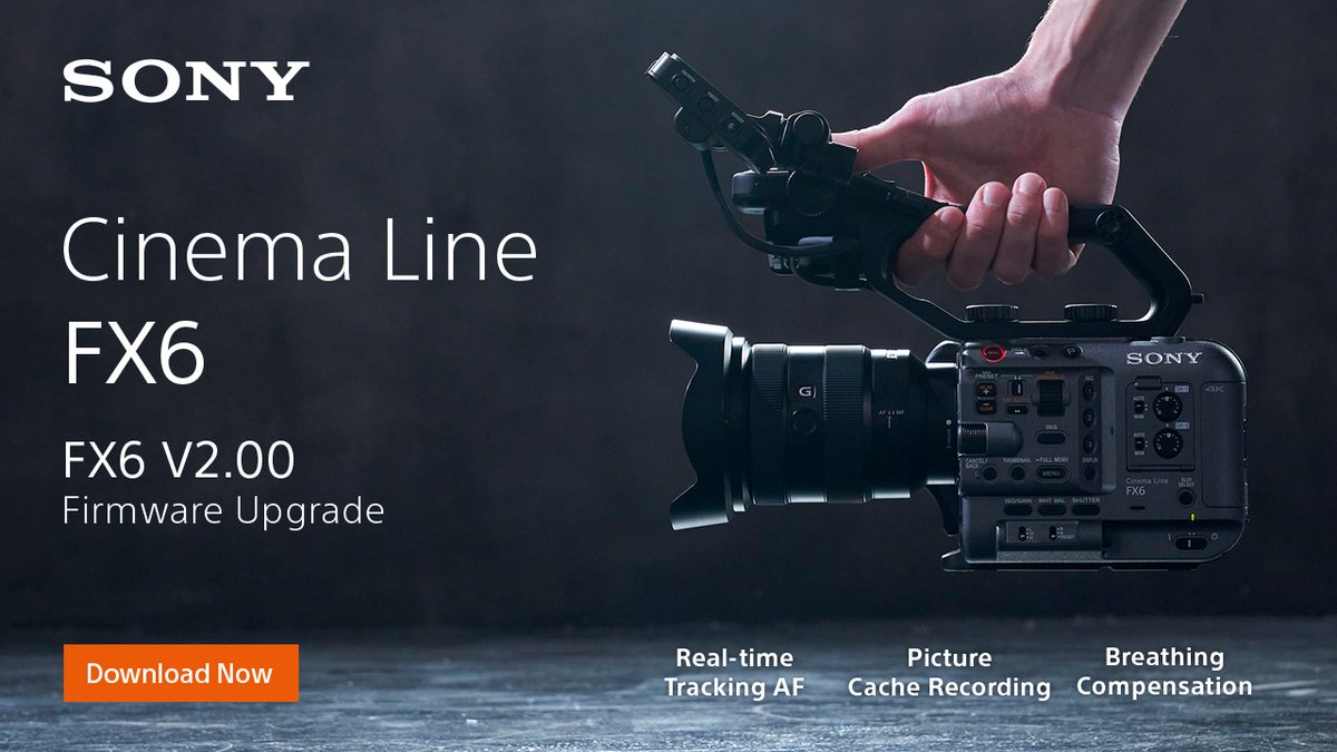 sonyproeurope's tweet photo. FX6 V2 is now available! 
Real time tracking AF, picture cache recording, bokeh control mode and more 🎥 
Upgrade your camera here: https://t.co/2akaS6IvGF https://t.co/ISGV22NojN