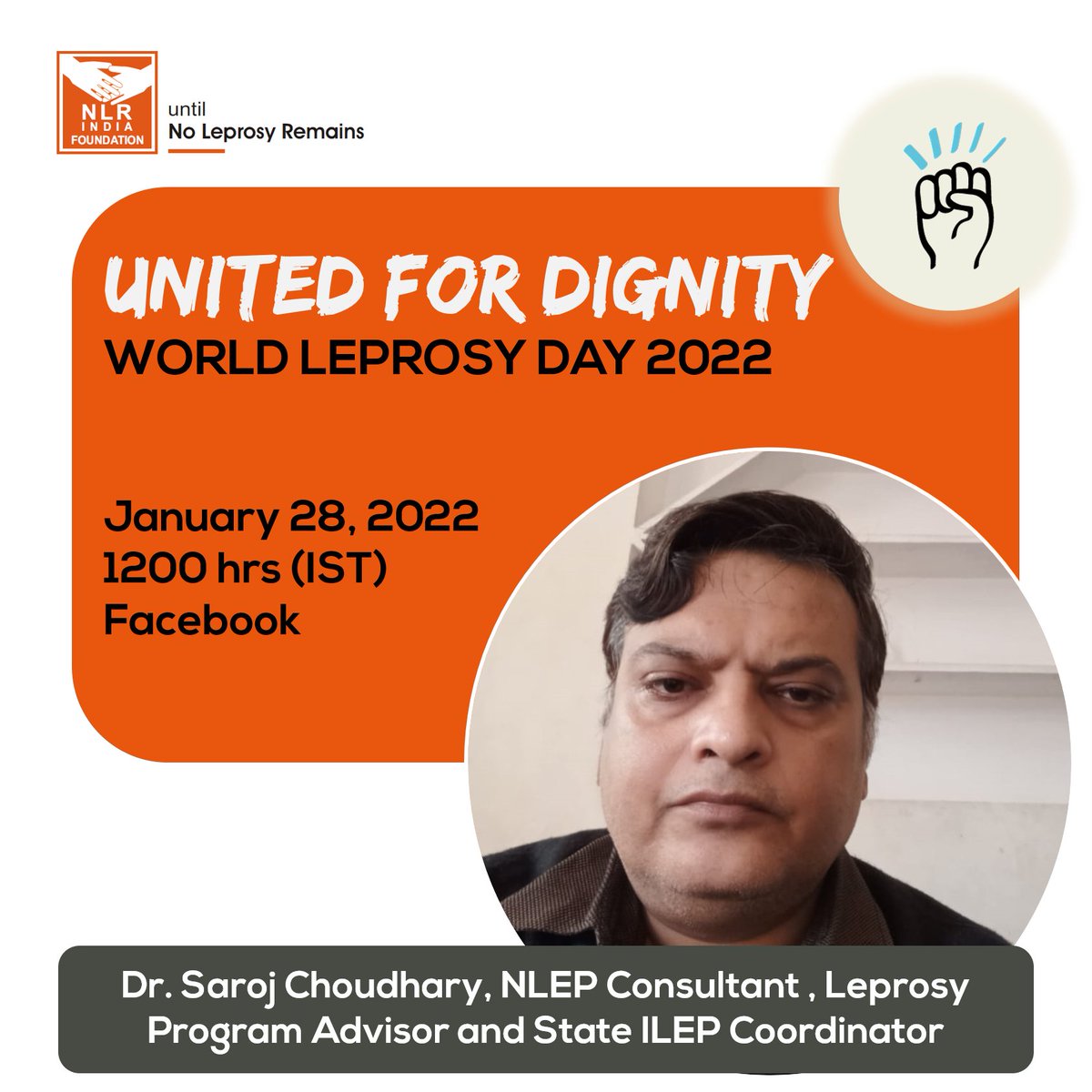 NLRIF_'s tweet photo. Stay Tuned for NLEP Consultant, Leprosy Program Advisor, and State ILEP Coordinator, Dr. Saroj Choudhary, who is joining the #unitedfordignity campaign at 12 PM Today!
#Unitedfordignity #Leprosy #nlrif #WLD2022 https://t.co/AbRnMdfQp1