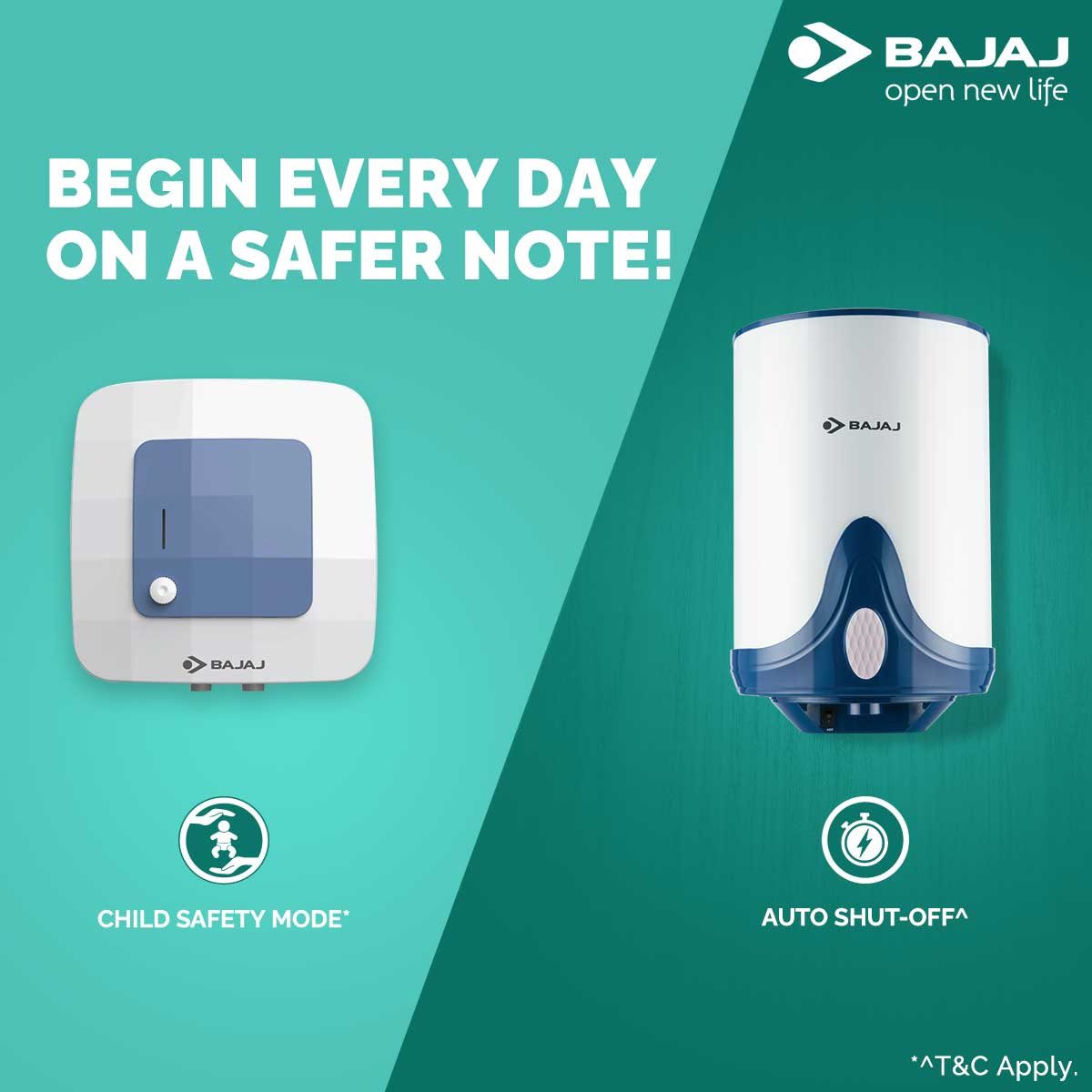 BajajElectrical's tweet image. A stress-free solution for those who make safety their priority. Take worries off your mind with the advanced safety features like Auto Shut-off^ and Child Safety Mode* of Bajaj Water Heaters.

*^T&amp;amp;C Apply.  

#BajajWaterHeaters #AutoShutOff #ChildSafetyMode