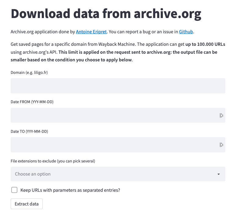antoineripret's tweet photo. 🏛️ Download old URLs from https://t.co/ORlt4dS4F8 🏛️

I've created a simple application to get old urls for a domain from https://t.co/ORlt4dS4F8. If you need to fix a migration, this is one of the many steps you have to go through. 

https://t.co/Ex9yKEcIeP

How does it work? ⬇️ https://t.co/z8VydZTrF9