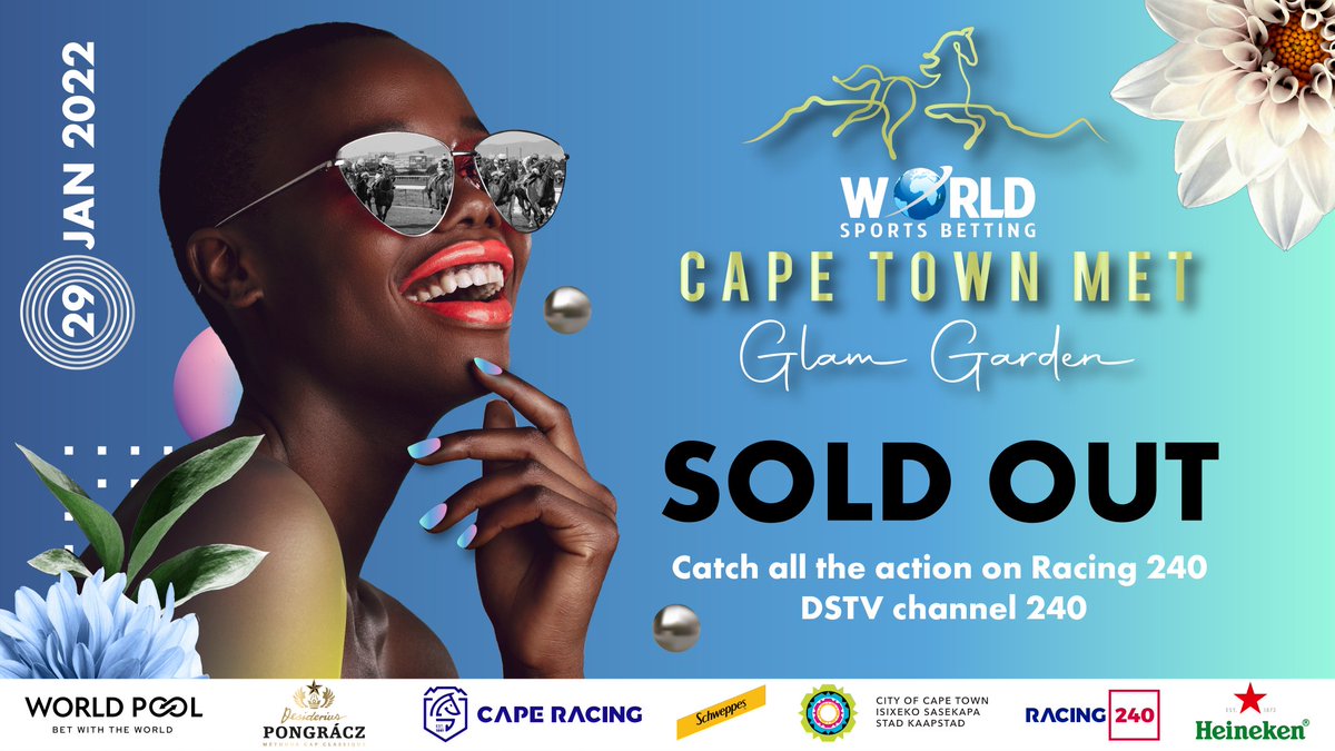 RaceCoastZA's tweet photo. The @WorldSportsBet Cape Town Met is officially SOLD OUT! 😁

You can catch all the action on Racing 240 DSTV channel 240 🐎

#WSBCAPETOWNMET #CapeRacing #cocacolapenbev

Thank you to all our sponsors @WorldPool, Pongrácz, @Schweppes , @CityofCT , @Heineken_SA, @4RacingZA https://t.co/tEYbRpSGUZ