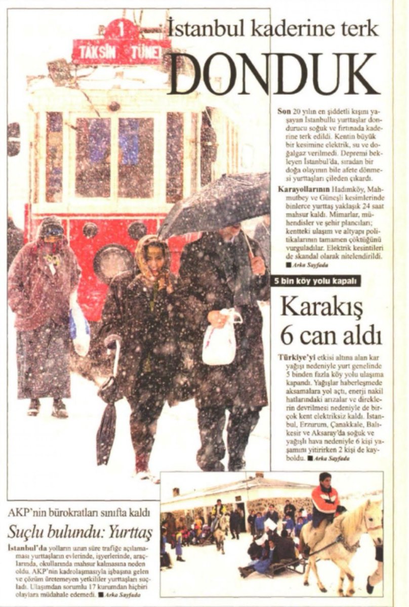 Yapılan bir araştırmaya göre ortalama 3 ay içerisinde unuturmuşuz. Hatırlatalım:
İstanbul’da sel olmuş, Başkan yemeği bırak, Brezilya’ya tatile gitmiş…
Sel felaketinde 31 kişi ölmüş.
Kardan,Tem araba mezarlığına dönmüş.
Ne zamanmış?
Başkan kimmiş?
Gazeteler de gazete gibiymiş👇