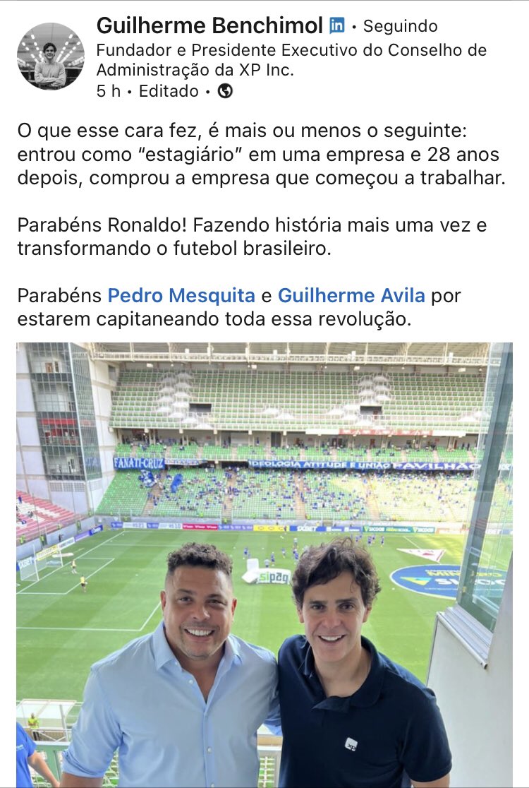 opiniaoceleste's tweet photo. Ronaldo trouxe o fundador da XP a BH para assistir Cruzeiro x URT.
Fenômeno! https://t.co/7VbUaEc262