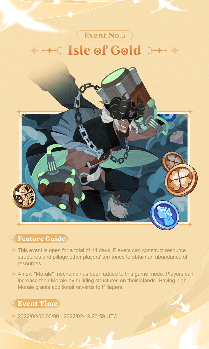 AFK_Arena's tweet photo. Patch 1.82 features some exciting events with equally exciting rewards! 

Heroes of Esperia and the Isle of Gold are going to return with new optimizations that will spice up the battle between you and your fellow adventurers!

Check out the event details below! 👇

#AFKArena https://t.co/f0FqGDPB57
