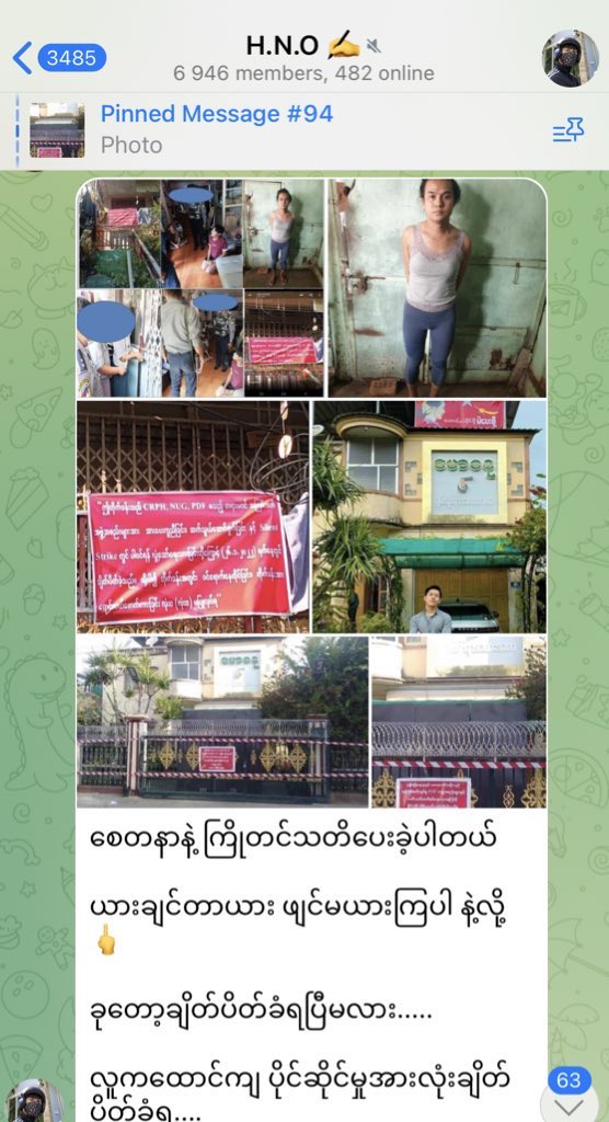 HtetHak's tweet photo. Hundreds of people were arrested in one week due to pro-military groups in @telegram . Myanmar people reported to telegram about the pro-military groups, but they still exist there. #WhatsHappeningInMyanmar https://t.co/9MfLkzEnA6