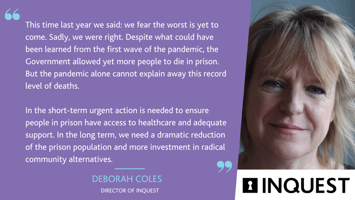 INQUEST_ORG's tweet photo. 🚨The Ministry of Justice today announced 2021 had the highest annual number of deaths in prison on record 

These deaths cannot be explained by the pandemic, but by the Government's inaction long &amp; short term.

📰More info &amp; @DebatINQUEST full response: https://t.co/wa9Equ02MI https://t.co/l8qLw2ncdB