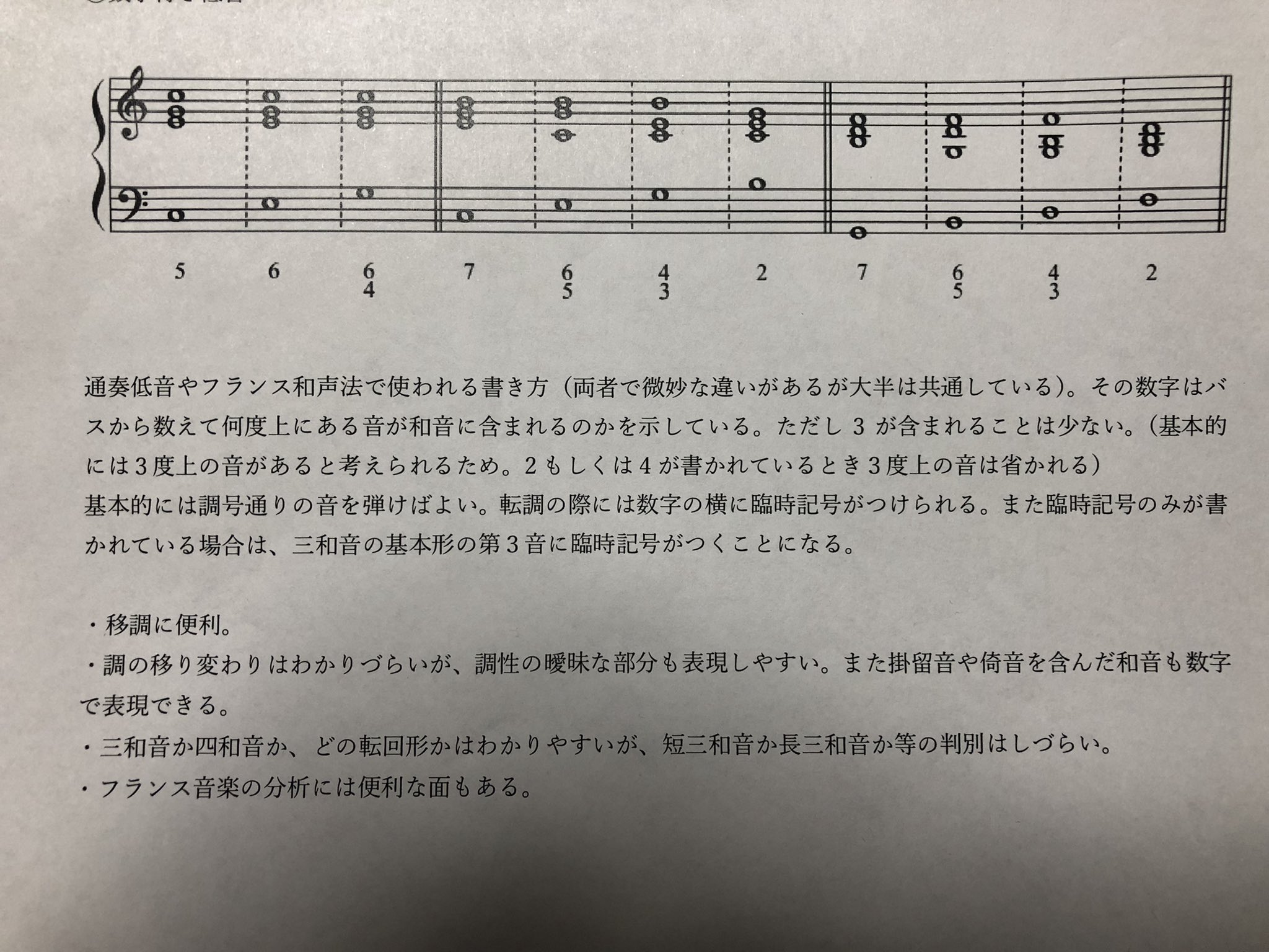 中安義雄 Yoshio Nakayasu 属七の和音の表記は修正必須 授業中に気づいた 移調に便利 低音を移調すればそれに伴う数字 和声 自体は変わらないため フランス音楽の分析には便利な面も 例えば属七の和音の連続 第一転回形 6の 和音 の連続など 調性